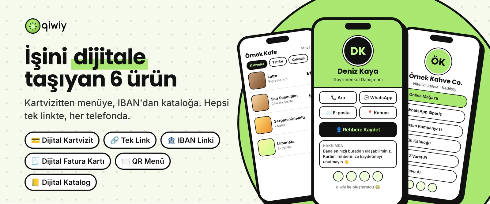 qiwiy: İşini dijitale taşıyan dijital ürünler. Dijital Kartvizit, Tek Link, Dijital Fatura Kartı, QR Menü ve Dijital Katalog